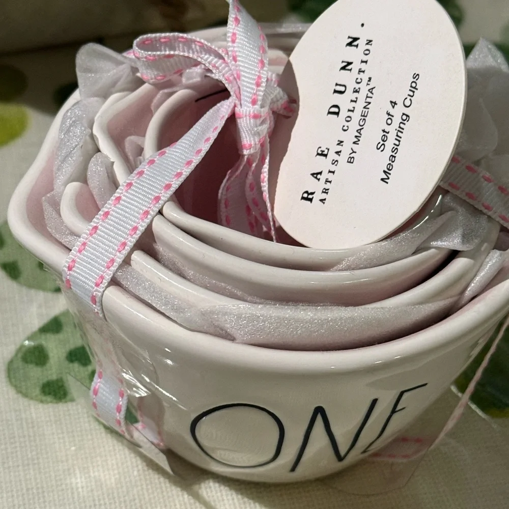 Rae Dunn Pink and White Ceramic Measuring Cups
